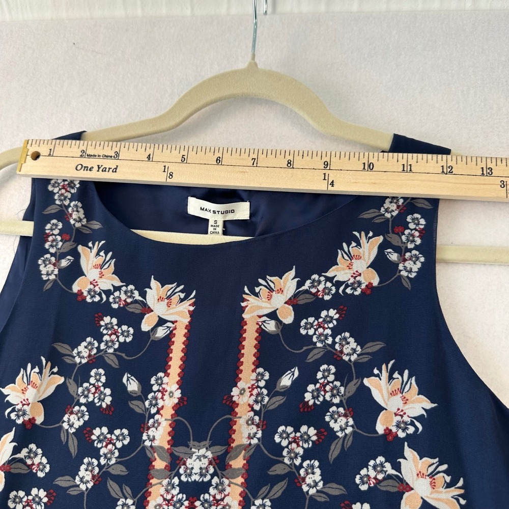 Max Studio Navy Floral Chiffon Sleeveless Shift Dress 4912Y66D NWT Small - Picture 3 of 8
